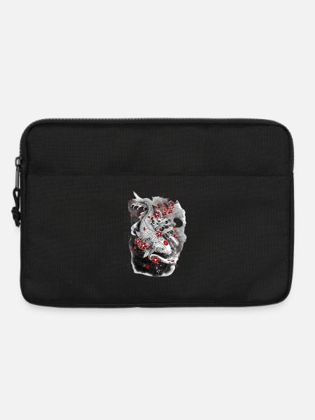 Kohaku weißer Koi-Karpfen, umgeben von Sakura - Laptoptasche 13" - Schwarz