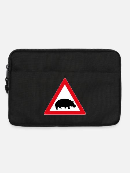Straßenschild mit Nilpferd - Laptoptasche 13" - Schwarz