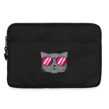 Graue Katze mit pinker Herzbrille - ohne Text - Laptoptasche 13" - Schwarz - Vorne