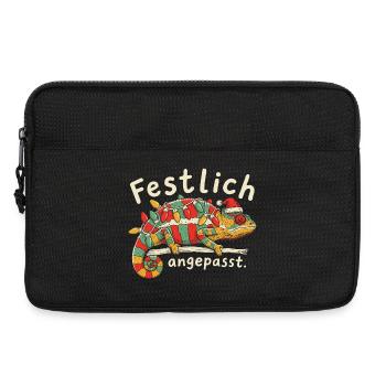 Weihnachts Chamäleon mit Lichterkette und Mütze - Laptoptasche 13" - Schwarz - Vorne