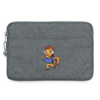 Pferd Lustige Zeichentrickfigur Kopfhörer Musik - Laptoptasche 13" - Grau meliert - Vorne