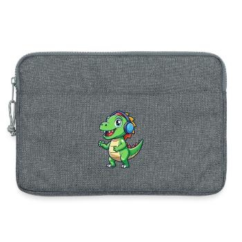 Dinosaur Funny Cartoon Character Headphone Music - Laptop bag 13" - heather grey - Front