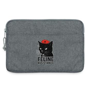 Feline Resistance – Black Cat mit Beret & Flagge - Laptoptasche 13" - Grau meliert - Vorne
