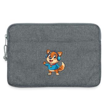 Dog Funny Cartoon Character Headphone Music - Laptop bag 13" - heather grey - Front