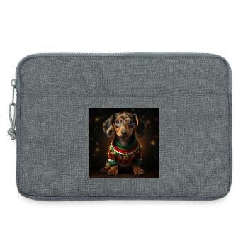 Weihnachtsdackel im Strickpullover - Laptoptasche 13" - Grau meliert - Vorne