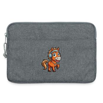Pferd Lustige Zeichentrickfigur Kopfhörer Musik - Laptoptasche 13" - Grau meliert - Vorne