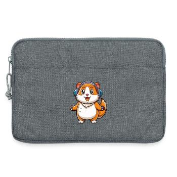 Cochon d’Inde Drôle Dessin Animé Personnage Casque Musique - Sacoche pour ordinateur portable 13 pouces - gris chiné - Devant