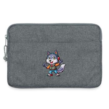 Wolf Lustige Zeichentrickfigur Kopfhörer Musik - Laptoptasche 13" - Grau meliert - Vorne
