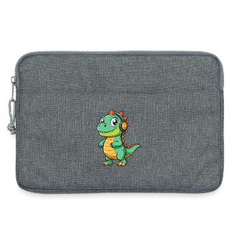 Dinosaur Funny Cartoon Character Headphone Music - Laptop bag 13" - heather grey - Front