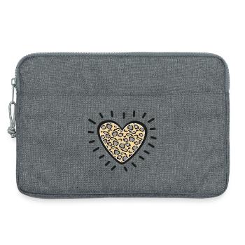 Leopard Heart Burst - Laptop bag 13" - heather grey - Front