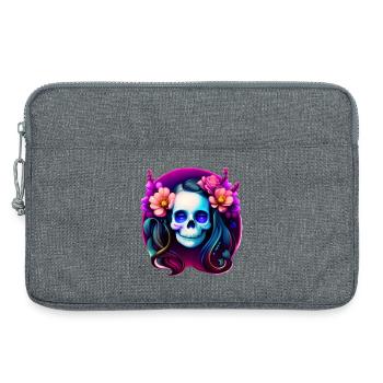 Dame du Crâne Mystique aux Fleurs – Néon Gothique - Sacoche pour ordinateur portable 13 pouces - gris chiné - Devant