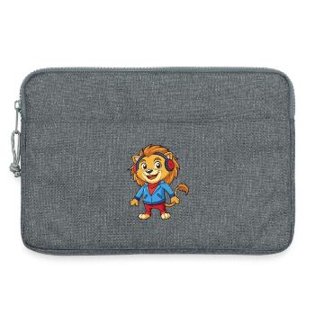 Lion Funny Cartoon Character Musique de casque - Sacoche pour ordinateur portable 13 pouces - gris chiné - Devant