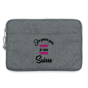 SUISSE. HUMOUR. PAYS. DRAPEAU. GENEVE. LAUSANNE - Sacoche pour ordinateur portable 13 pouces - gris chiné - Devant
