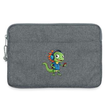 Eidechse Lustige Zeichentrickfigur Kopfhörer Musik - Laptoptasche 13" - Grau meliert - Vorne