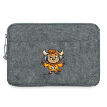 Bison Lustige Zeichentrickfigur Kopfhörer Musik - Laptoptasche 13" - Grau meliert - Vorne