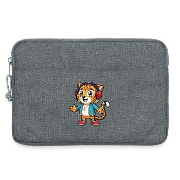 Léopard Funny Cartoon Character Musique de casque - Sacoche pour ordinateur portable 13 pouces - gris chiné - Devant