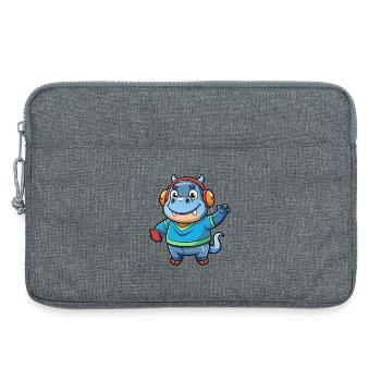 Hippo Funny Cartoon Character Musique de casque - Sacoche pour ordinateur portable 13 pouces - gris chiné - Devant