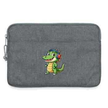 Crocodile Drôle Dessin Animé Personnage Casque Musique - Sacoche pour ordinateur portable 13 pouces - gris chiné - Devant
