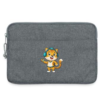 Léopard Funny Cartoon Character Musique de casque - Sacoche pour ordinateur portable 13 pouces - gris chiné - Devant