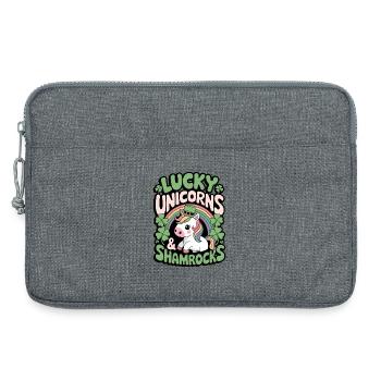 Glückliche Einhörner & Kleeblätter - Laptoptasche 13" - Grau meliert - Vorne