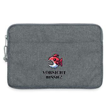 Vorsicht Bissig - Lustiges Fisch Design - Laptoptasche 13" - Grau meliert - Vorne