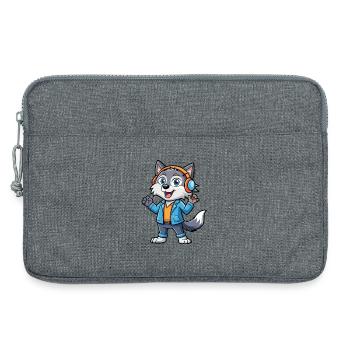 Wolf Lustige Zeichentrickfigur Kopfhörer Musik - Laptoptasche 13" - Grau meliert - Vorne