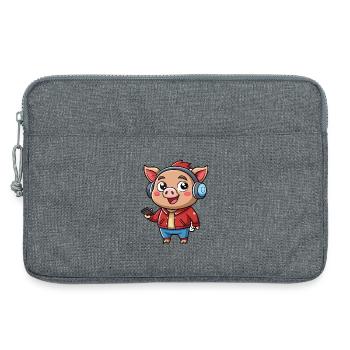 Cochon Drôle Dessin Animé Personnage Casque Musique - Sacoche pour ordinateur portable 13 pouces - gris chiné - Devant