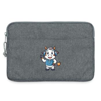 Kuh Lustige Cartoon Figur Kopfhörer Musik - Laptoptasche 13" - Grau meliert - Vorne