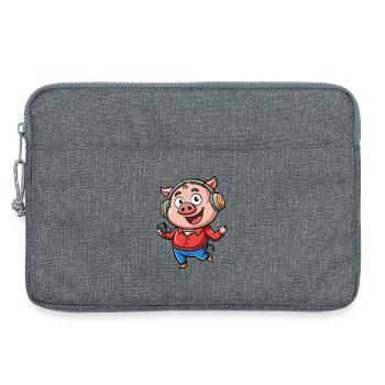 Cochon Drôle Dessin Animé Personnage Casque Musique - Sacoche pour ordinateur portable 13 pouces - gris chiné - Devant