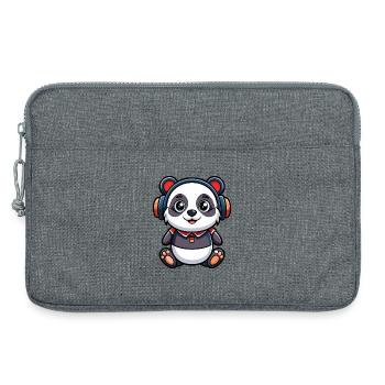 Panda Drôle Dessin Animé Personnage Casque Musique - Sacoche pour ordinateur portable 13 pouces - gris chiné - Devant