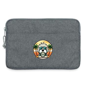 Vieux chien de berger anglais race dessin animé lunettes de soleil plage - Sacoche pour ordinateur portable 13 pouces - gris chiné - Devant