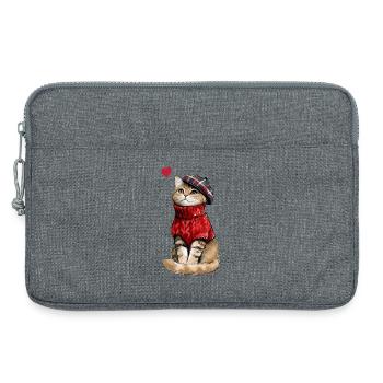 Süße Katze mit Baskenmütze und Strickpullover - Laptoptasche 13" - Grau meliert - Vorne