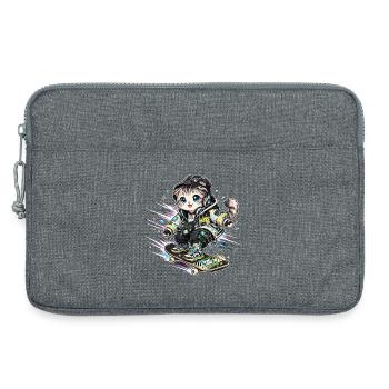 Neon-Skater-Katze in Streetwear - Laptoptasche 13" - Grau meliert - Vorne