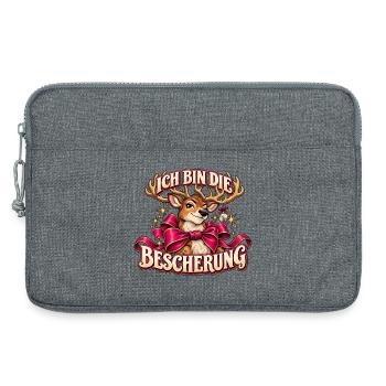 Ich bin die Bescherung – Rentier mit Schleife - Laptoptasche 13" - Grau meliert - Vorne