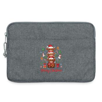 Weihnachtliche Hochlandrinder mit Nikolausmützen - Laptoptasche 13" - Grau meliert - Vorne