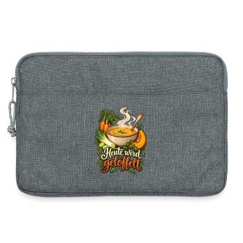 Suppen Shirt mit Kürbi -Spruch Heute wird gelöfflt - Laptoptasche 13" - Grau meliert - Vorne