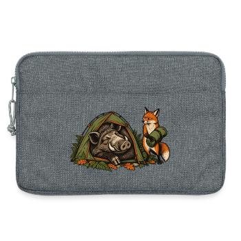Wildschwein und Fuchs beim Zelten - Laptoptasche 13" - Grau meliert - Vorne