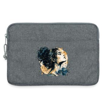 Frauenporträt in Blau und Gold – Aquarell - Laptoptasche 13" - Grau meliert - Vorne