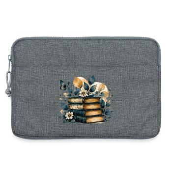 Bücherstapel in Blau und Gold – Aquarell Bücher - Laptoptasche 13" - Grau meliert - Vorne