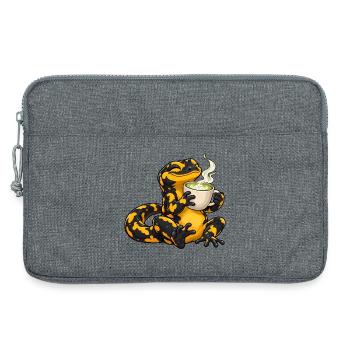 Salamander genießt einen Matcha Latte - Laptoptasche 13" - Grau meliert - Vorne