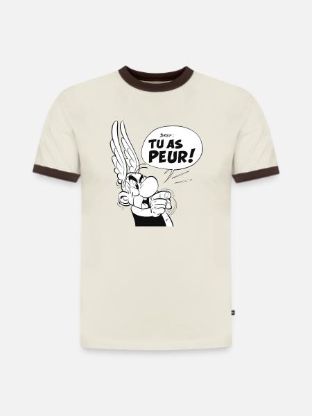 Asterix & Obelix - Asterix 'Du er bange!' - Herre slim fit kontrast-T-shirt i økologisk bomuld - off-white/mørkebrun