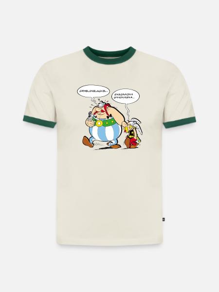 Asterix & Obelix Sprechblasen - Slim Fit Männer Organic Contrast T-Shirt - Off-White/Flaschengrün