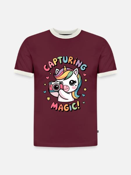Capturing Magic! - Slim Fit Men's Organic Contrast T-Shirt - burgundy/off white
