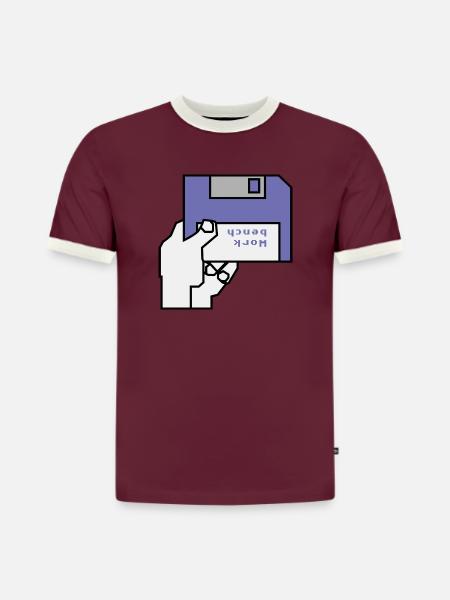 Banc de travail - T-shirt contrasté homme slim fit en coton bio - bordeaux/blanc cassé