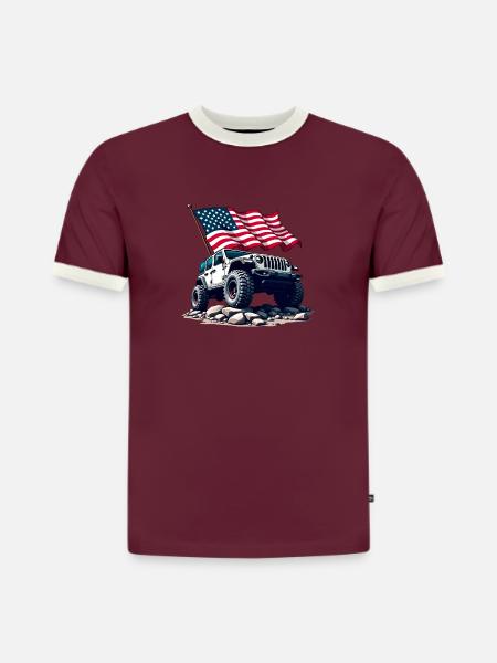 American Off-Road - Slim Fit Men's Organic Contrast T-Shirt - burgundy/off white
