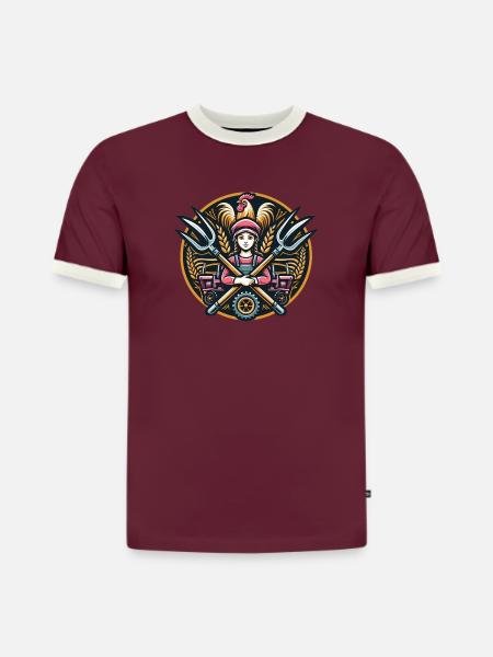 Mädchen vom Dorf Logo - Slim Fit Männer Organic Contrast T-Shirt - Burgunderrot/Off-White