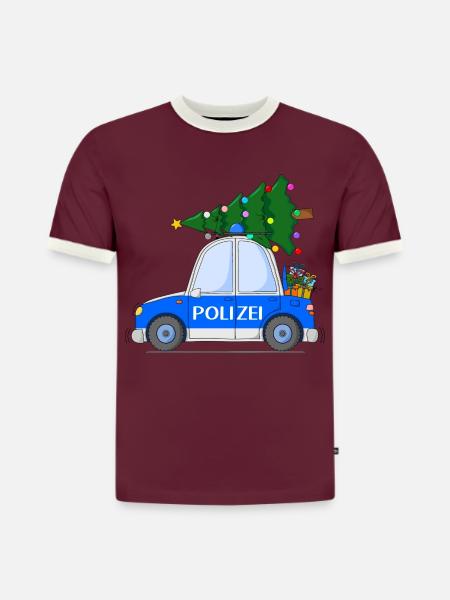 Polizeiauto Weihnachten - Slim Fit Männer Organic Contrast T-Shirt - Burgunderrot/Off-White