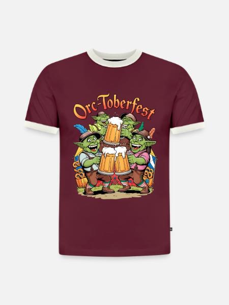 Orc-toberfest - Slim Fit Men's Organic Contrast T-Shirt - burgundy/off white