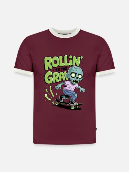 Rollin zum Grab - Slim Fit Männer Organic Contrast T-Shirt - Burgunderrot/Off-White