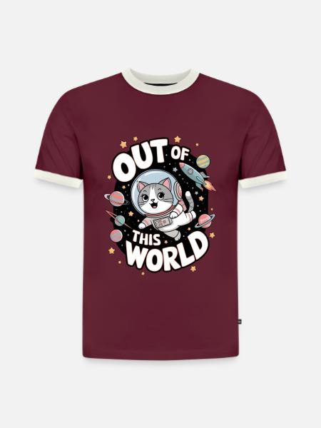 Out Of This World - Slim Fit Men's Organic Contrast T-Shirt - burgundy/off white